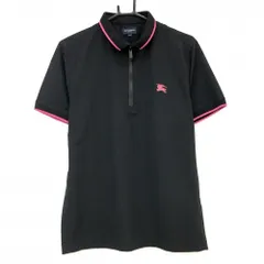 【超美品】バーバリーゴルフ 半袖ポロシャツ 黒×ピンク ハーフジップ メンズ L ゴルフウェア BURBERRY GOLF