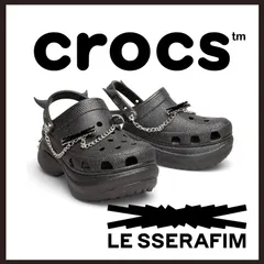 新品 未使用 ル セラフィム  クロックス ベイ クロッグ ブラック23cm【LE SSERAFIM Crocs】ジビッツチャーム付 プラットフォームサンダル