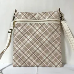 大きなスマホポシェット サコッシュ  バイアスチェック柄 ベージュ ショルダーストラップ付き