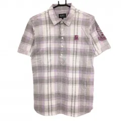 【超美品】パーリーゲイツ 半袖ポロシャツ グレー×ライトパープル チェック ロゴ  メンズ 4(M) ゴルフウェア PEARLY GATES