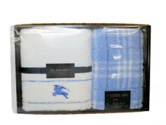 未使用 バーバリー BURBERRY タオルセット 西川産業 2枚 フェイスタオル ウォッシュタオル コットン 綿 100％ 日本製 ホワイト ブルー チェック 2枚セット 未使用品 ブランド雑貨　