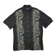 VAN HEUSEN アロハシャツ L レーヨン 花柄 黒ハワイアン半袖 大きめ