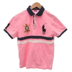 ポロ バイ ラルフローレン Polo by Ralph Lauren ポロシャツ M ピンク 半袖 ロゴ刺繍 ラインデザイン /KR ■ECG003