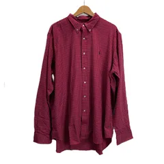 【中古】　RALPH LAUREN　チェックシャツ　長袖　シャツ　トップス　ボタンダウン　ワンポイント　ブランドロゴ　スモールポニー　刺しゅう　オーバーサイズ　古着　/1596
