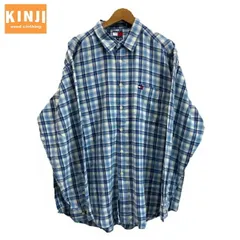 【中古】　TOMMY HILFIGER　チェックシャツ　長袖　シャツ　トップス　コットン　チェック　レギュラーカラー　ワンポイントロゴ　刺しゅう　オーバーサイズ　ビックサイズ　大きめ　ストリート　インポート　古着　/1952