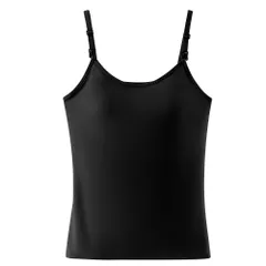 レディース 授乳用 ブラトップ ブラキャミ カップ付きインナー キャミソール パッド一体型 快適 伸縮性 ストレッチ 肩紐調節 シンプル 無地 黒 rr-049