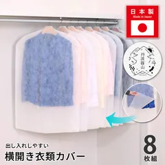 アストロ 公式 横開き仕様 8枚組 【日本製 国内生産 丹波篠山市】 横開きで出し入れしやすい 通気性の良い不織布製 オフシーズンの洋服をホコリなどの汚れから守る 衣類収納 クローゼット 吊り下げ収納 両面不織布 洋服カバー 511-15のサムネイル