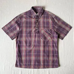 〜00s　archive　Eddie Bauer　エディーバウアー　くすみパープル系チェック柄　BDプルオーバーシャツ　半袖ポロシャツ　コットン　グッドレギュラー　M相当　Y2K　アメカジ　C-BOY　Plaid pattern pullover shirt