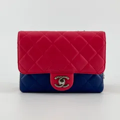 CHANEL（シャネル）　ミニ　マトラッセ　ターンロック　ラムスキン　21番台　チェーン　ショルダーバッグ　レッド×ネイビー
