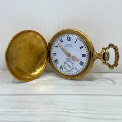 【塩】AERO NEUCHATEL アエロ ニューシャテル 手巻き 懐中時計 ゴールド ホワイト スモセコ 17石 ハンターケース 稼動【23191SK】C31