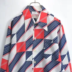70s McGREGOR マックレガー 幾何学模様 ストライプ ダイヤ 総柄 デザイン ポリエステルシャツ 長袖シャツ ポリシャツ ヴィンテージ ビンテージ USA アメリカ古着 メンズXLサイズ