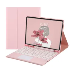 新品 iPad第10世代/iPad (A16) 2025 兼用キーボード付きケース タッチパッド搭載 丸型キー apple pencil収納 分離式 全面保護 ピンク