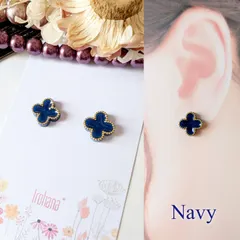人気ꕤ୭*フラワー ミニ ピアス イヤリング ネイビー アウトレット
