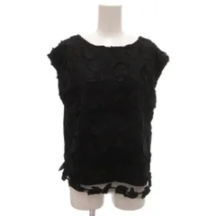 グローバルワーク GLOBAL WORK カットソー ブラウス M 黒 ブラック ノースリーブ レース装飾 立体モチーフ ラウンドネック 半袖 /KR ■ECD001