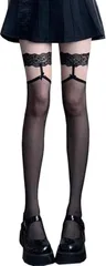 RosaSolFeliz レディース ハイソックス ニーハイ ストッキング 網タイツ セクシー 花柄 レース 通気性 収縮 蒸れない パンスト 着圧 黒 大人 可愛い シンプル ベーシック (ブラック,  Free Size)
