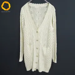 #ax フランシュリッペ franche lippee ニット カーディガン M オフホワイト ラメ ロング 麻混 リボンボタン レディース [1000425] k01