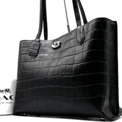 未使用に近い COACH コーチ ウィロウ トートバッグ クロコ型押し レザー ブラック 黒 シルバー金具 A4 肩掛け 自立 ターンロック センタージップ 仕切り CP140 レディース メンズ ユニセックス