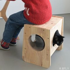 送料無料キャットキューブ幅45cm 無垢材 キャットハウス 新品（93