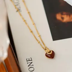 ネックレス ハート 赤 ゴールド 韓国風 上品 シンプル レディース 可愛い ペンダント 人気