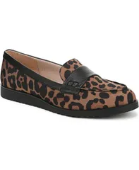 ライフストライド レディース シューズ パンプス ローファー LifeStride Womens Zee Slip On Penny Loafers Brown Leopard Fabric ブラウン