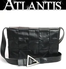 ボッテガヴェネタ BOTTEGA VENETA マキシイントレチャート カセット ショルダーバッグ レザー 黒 SV金具 【74194】