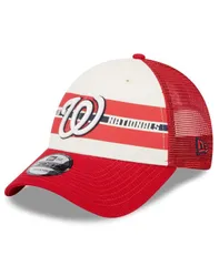 ニューエラ メンズ アクセサリー 帽子 New Era Mens White Red Washington Nationals Team Stripe Trucker 9FORTY Snapback Hat White Red ホワイト
