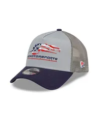 ニューエラ メンズ アクセサリー 帽子 New Era Mens Gray Navy JR Motorsports 9FORTY AFrame Trucker Snapback Adjustable Hat Gray Navy グレー
