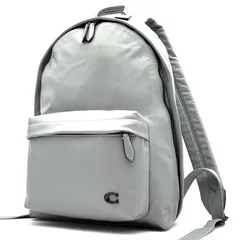 未使用級 COACH コーチ ホール バックパック リュックサック レザー 本革 ライトブルー 水色 ガンメタル金具 A4サイズ収納 ノートPC CR757 メンズ レディース ユニセックス ビジネス デイパック 大容量