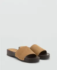 マンゴ レディース シューズ サンダル スエード MANGO Womens Wood Sole Suede Sandals Sand サンドのサムネイル