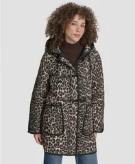 ダナ キャラン ニューヨーク レディース アウター ジャケット・ブルゾン キルティング コート DKNY Womens Hooded Toggle Quilted Coat Leopard アニマルのサムネイル