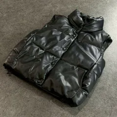 ZARA ザラ フェイクレザー 中綿 ダウン ベスト スナップボタン ハイネック ブラック 黒 レディース