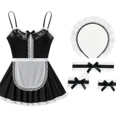 【ベビードール】ブラック×ホワイト ランジェリー セクシー コスプレ メイド服 可愛い シースルー レース 黒 下着 Tバック 260331W005