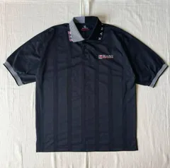 希少　～00s　archive　Karl Kani JEANS　カールカナイ　ワンポイントロゴ刺繍　メッシュ生地切り替え　ストライプ柄　ゲームシャツ　ユニフォーム　ポロシャツ　襟ロゴ　リブライン　ブラック　XL相当　ストリート　B系　Y2K　グランジ　一点物