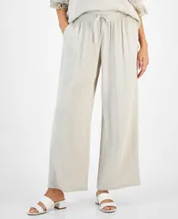 ジェイエムコレクション レディース ボトムス カジュアルパンツ ワイドレッグ パンツ JM Collection Womens Wide Leg Gauze Pants Stonewall
