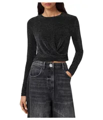 オールセインツ レディース トップス シャツ Tシャツ AllSaints Skylar Long Sleeve Tee SilverBlack ブラックのサムネイル
