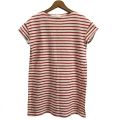 【中古】　ORCIVAL　ロングカットソー　半袖　カットソー　トップス　ロング丈　バスクシャツ　ボーダー　ワンポイントロゴ　ブランドロゴ　マリンテイスト　古着　/2401