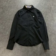 日本製 BURBERRY BLUE LABEL バーバリーブルーレーベル 長袖シャツ ブラウス 袖ノバチェック柄 ブラック レディース 三陽商会 FE510-217-09