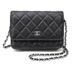シャネル CHANEL チェーンウォレット ショルダーバッグ マトラッセ A1649 黒 キャビアスキン