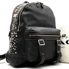 美品 COACH コーチ マンハッタン バックパック リュックサック デイパック ペブルドレザー ブラック 黒 スタッズ ワッペン 58908 メンズ レディース A4収納 大容量 通勤 通学 旅行 アウトドアイベント キャンプ 希少 レア デザイン 鞄