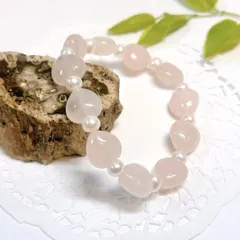 【E18804】ローズクォーツハート　淡水パール　ブレスレット　ローズクォーツ　水晶　紅水晶　アクセサリー