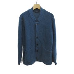 Lord James☆70s☆格子チェック くるみ釦ニットカーディガン 青 M 
