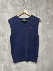 POLO RALPH LAUREN ポロ ラルフローレン ケーブルニット ロゴ 刺繍 ニット ベスト sizeL/紺 ■◇ レディース