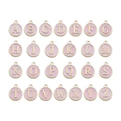 パーツ ゴールド アクセサリー イニシャルパーツ ネックレス ブレスレット チャーム 英字 ローマ字 アルファベット 26個セット クリスマス ハンドメイド Kingsie 手芸 (ピンク)