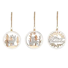 吊り下げ 飾り 壁掛け 飾り 北欧 クリスマス デコレーション 飾り付け クリスマス 屋外 MerryChristmas インテリア トナカイ 装飾 パーティー 3枚セット グッズ 木製 麻紐付き オーナメント (A-3個)