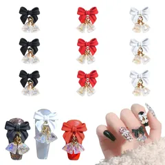 ハンドメイド ネイルアート デコパーツ ジュエリーパーツ ペンダント クリスタル クリア ネイルストーン ベル 蝶結び かわいい 立体 3D 9個セット リボン ネイルパーツ ラインストーン