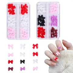 (A) ケース付き デコパーツ ハンドメイド ネイルアート ジュエリーパーツ DIY パーツ ジェルネイル レジン用 カラフル 蝶結び 可愛い 3D立体 2ケース リボン ネイルパーツ