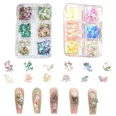 天然 貝殻 シェル フレークシェル シェル 薄型 ジェルネイル 12色セット レジン用 DIY ジュエリーパーツ 2ケース ネイルアート ハンドメイド ネイルパーツ デコパーツ (2ケース)