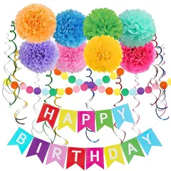【新品】 JINSANHUO 誕生日パーティー 飾り付け セット ガーランド レターバナー ペーパー フラワー花 男の子 女の子 HAPPY BIRTHDAY バースデー 記念日 お祝い 装飾 (マカロンカラー)