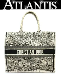 クリスチャンディオール Christian Dior ブックトート ラージ トワル ドゥ ジュイ エンブロイダリー オフホワイト×黒 【74196】