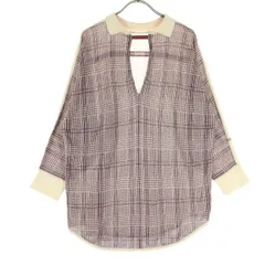 美品 TAN タン チェック柄 長袖 サマー ニット F レッド系 レディース 古着